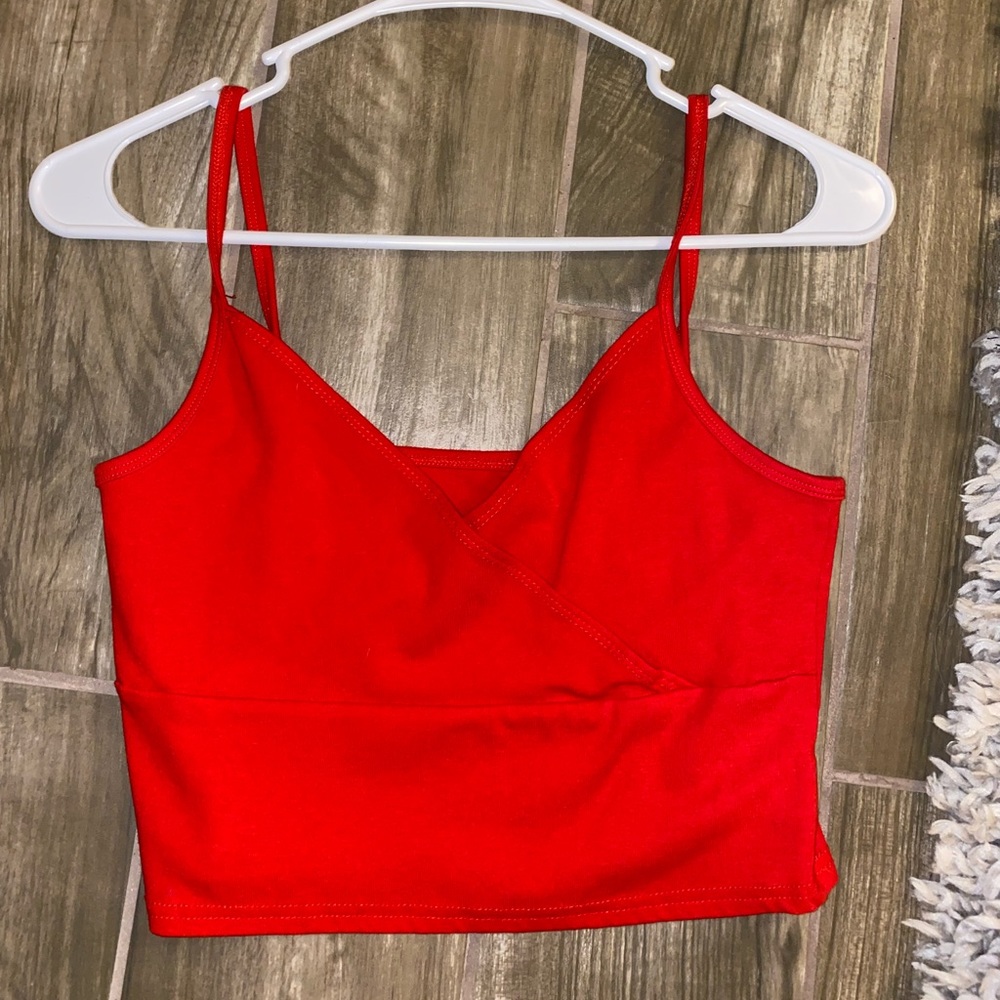 Red cropped tank top
